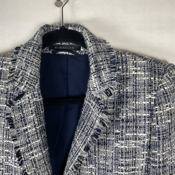 Elie Tahari Blue and White Tweed Blazer Size 2 - Picture 5 of 14